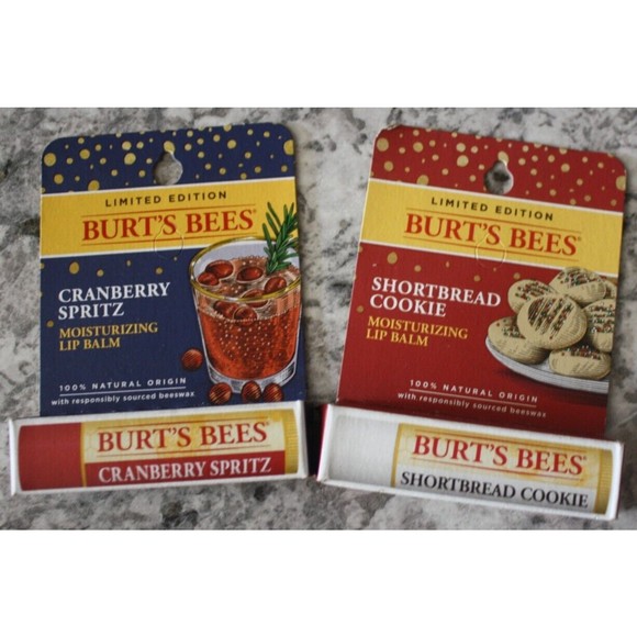 (2) Burt's Bees Lip Balm Shortbread Cookie & Cranderry Spritz Limited Ed NIP - Picture 1 of 4